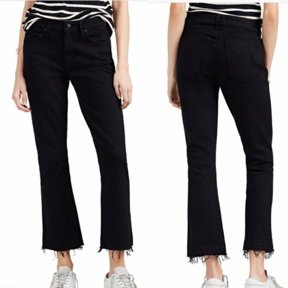 Derek Lam 10 Crosby Gia Mid‎ Rise Cropped Flare Jeans Black Raw Hem 26